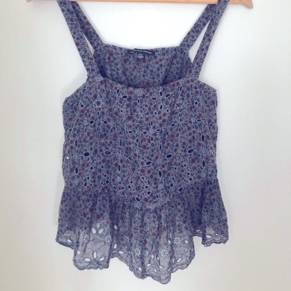 American Eagle Outfitters Gray with maroon and navy floral Eyelet Crop Top